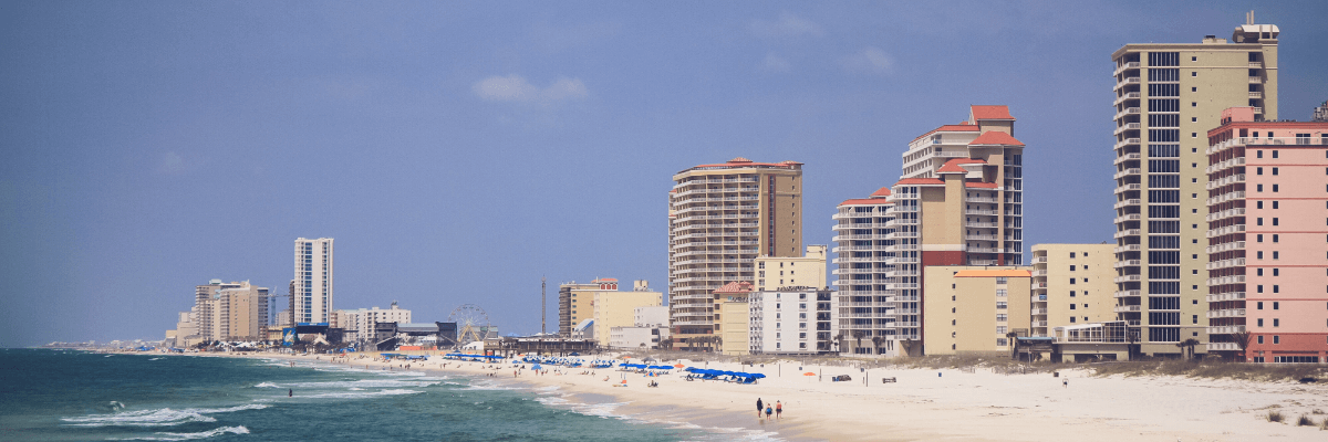 Orange Beach Coast Line with large hotels in background